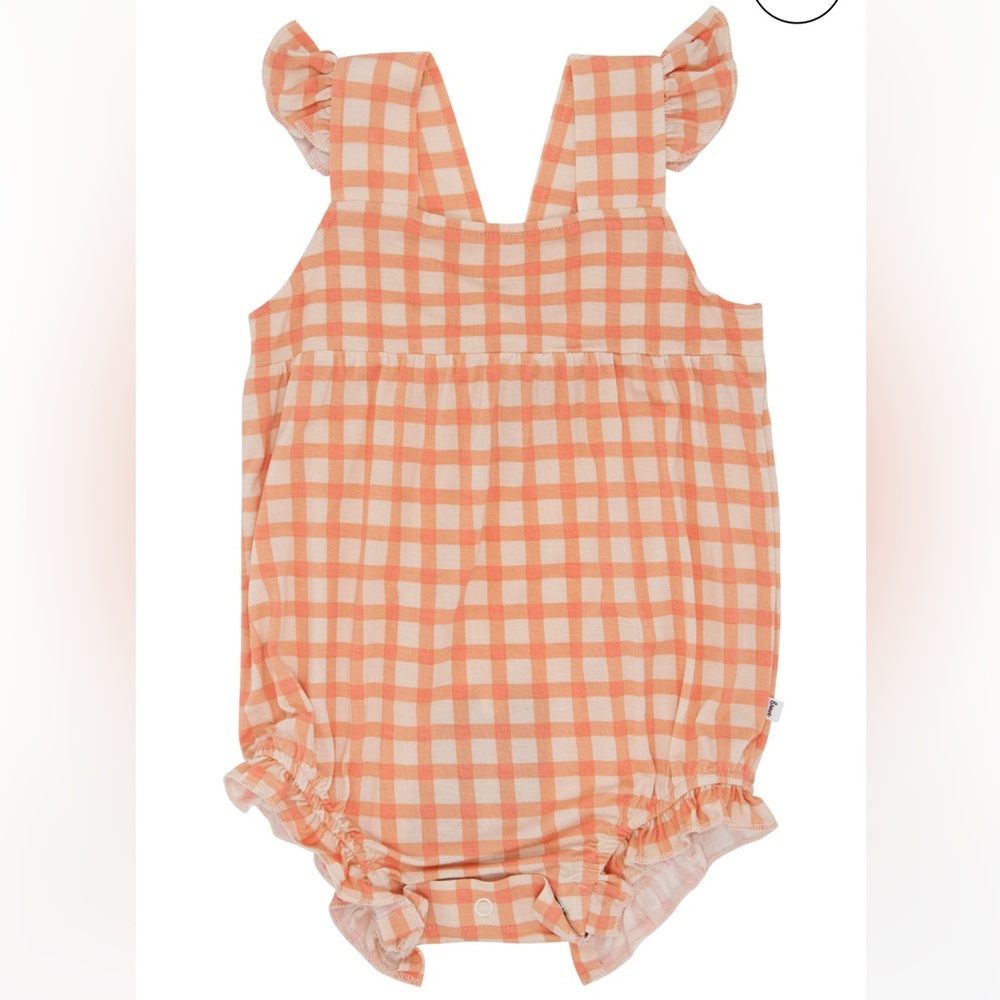 NWT Brave Little Ones Coral Gingham Flutter Sleeve Romper (3-6 mo)